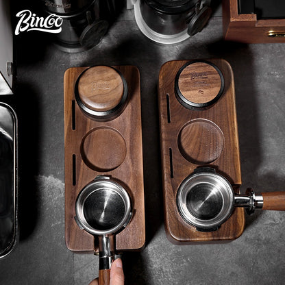 BINCOO Coffee Tamper Station Pressing Powder Base Set Walnut Coffee Pressing Powder Hammer Distributor 51/58MM