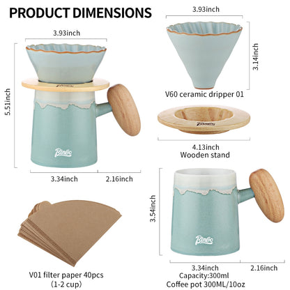 BINCOO Pour Over Coffee Mug Set Coffee Pot Ceramic Filter Sharing Pot Suitable for Home Office 350ML