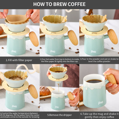 BINCOO Pour Over Coffee Mug Set Coffee Pot Ceramic Filter Sharing Pot Suitable for Home Office 350ML