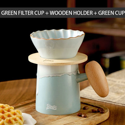 BINCOO Pour Over Coffee Mug Set Coffee Pot Ceramic Filter Sharing Pot Suitable for Home Office 350ML