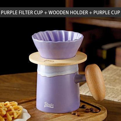 BINCOO Pour Over Coffee Mug Set Coffee Pot Ceramic Filter Sharing Pot Suitable for Home Office 350ML
