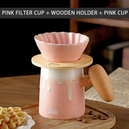 BINCOO Pour Over Coffee Mug Set Coffee Pot Ceramic Filter Sharing Pot Suitable for Home Office 350ML