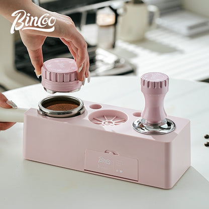 BINCOO Coffee Pink Pressed Powder Hammer Cloth Powder Dispenser Set Coffee Pressed Powder Base Set Multi-Functional Storage Handle Place Holder 51/58MM