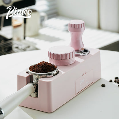BINCOO Coffee Pink Pressed Powder Hammer Cloth Powder Dispenser Set Coffee Pressed Powder Base Set Multi-Functional Storage Handle Place Holder 51/58MM
