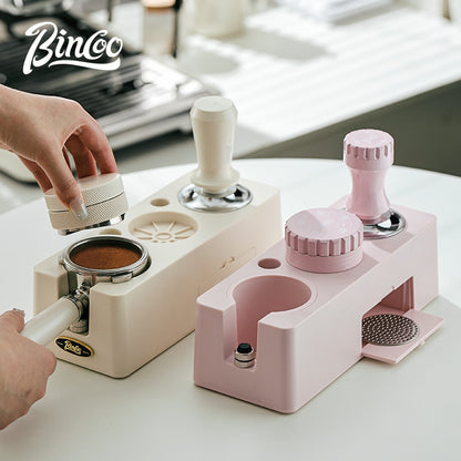 BINCOO Coffee Pink Pressed Powder Hammer Cloth Powder Dispenser Set Coffee Pressed Powder Base Set Multi-Functional Storage Handle Place Holder 51/58MM