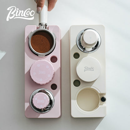 BINCOO Coffee Pink Pressed Powder Hammer Cloth Powder Dispenser Set Coffee Pressed Powder Base Set Multi-Functional Storage Handle Place Holder 51/58MM