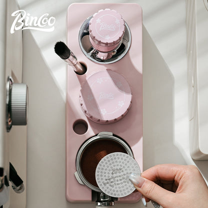 BINCOO Coffee Pink Pressed Powder Hammer Cloth Powder Dispenser Set Coffee Pressed Powder Base Set Multi-Functional Storage Handle Place Holder 51/58MM