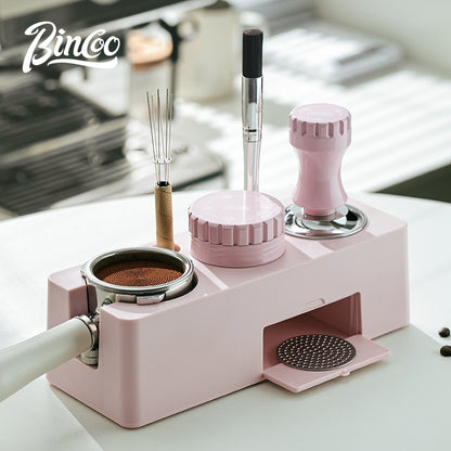BINCOO Coffee Pink Pressed Powder Hammer Cloth Powder Dispenser Set Coffee Pressed Powder Base Set Multi-Functional Storage Handle Place Holder 51/58MM