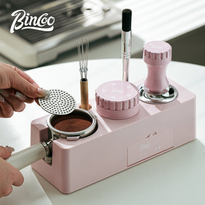BINCOO Coffee Pink Pressed Powder Hammer Cloth Powder Dispenser Set Coffee Pressed Powder Base Set Multi-Functional Storage Handle Place Holder 51/58MM