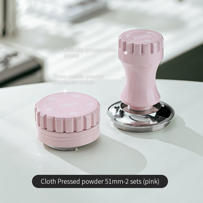 BINCOO Coffee Pink Pressed Powder Hammer Cloth Powder Dispenser Set Coffee Pressed Powder Base Set Multi-Functional Storage Handle Place Holder 51/58MM