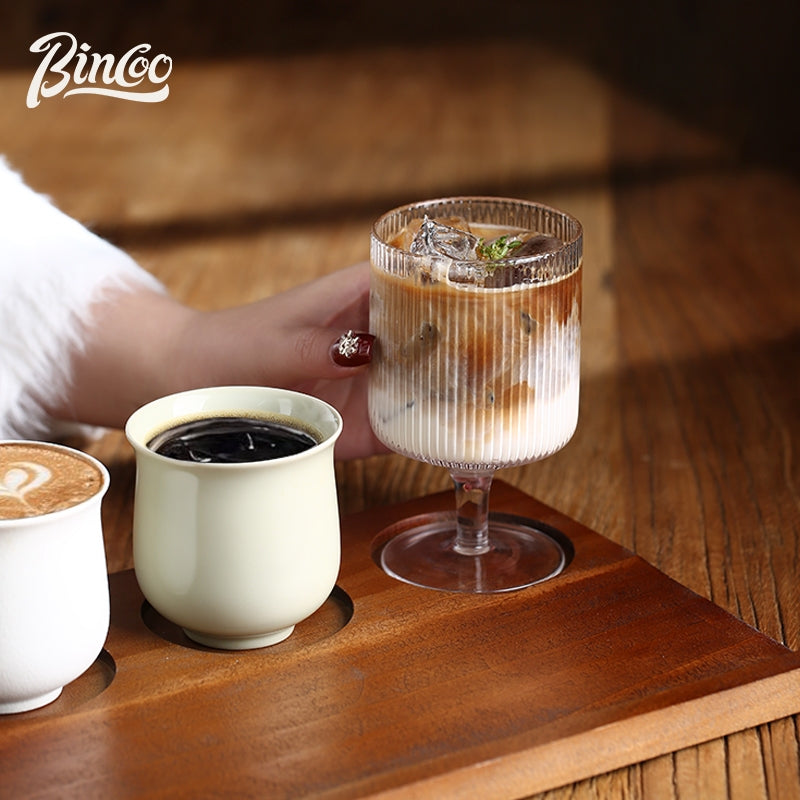 BINCOO Coffee Mugs with Wooden Tray Set Latte Mugs Ceramic Afternoon Tea Mugs Suitable for Home Office 160ML