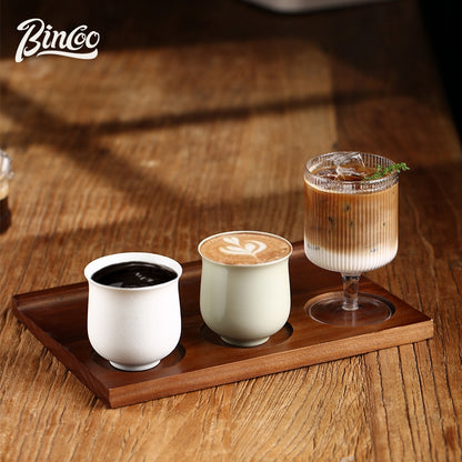 BINCOO Coffee Mugs with Wooden Tray Set Latte Mugs Ceramic Afternoon Tea Mugs Suitable for Home Office 160ML