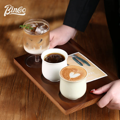 BINCOO Coffee Mugs with Wooden Tray Set Latte Mugs Ceramic Afternoon Tea Mugs Suitable for Home Office 160ML