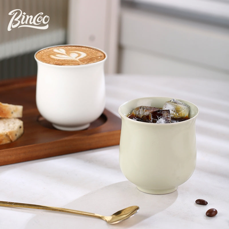 BINCOO Coffee Mugs with Wooden Tray Set Latte Mugs Ceramic Afternoon Tea Mugs Suitable for Home Office 160ML