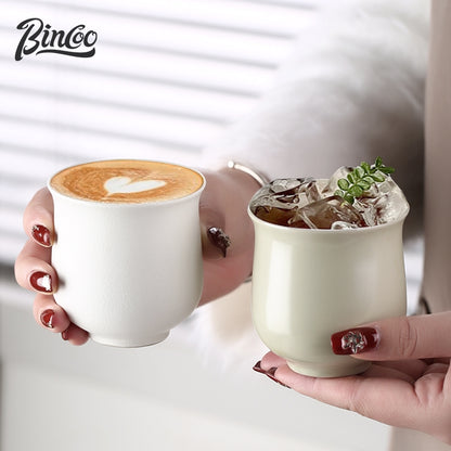 BINCOO Coffee Mugs with Wooden Tray Set Latte Mugs Ceramic Afternoon Tea Mugs Suitable for Home Office 160ML