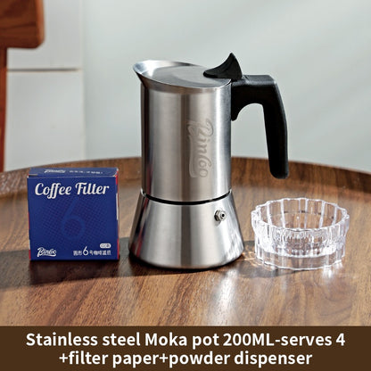 BINCOO Single Valve Moka Pot Stainless Steel Espresso Pot Set Home Coffee Maker 4 Cups