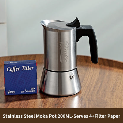 BINCOO Single Valve Moka Pot Stainless Steel Espresso Pot Set Home Coffee Maker 4 Cups