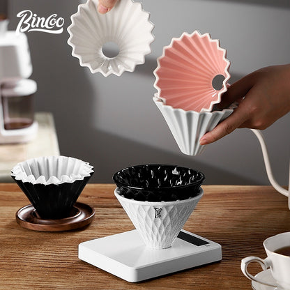 BINCOO Hand Brewed Coffee Filter Cup Ceramic Coffee Drip Filter V60 Coffee Utensil for Pour Over Coffee