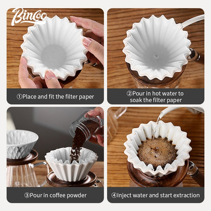 BINCOO Hand Brewed Coffee Filter Cup Ceramic Coffee Drip Filter V60 Coffee Utensil for Pour Over Coffee