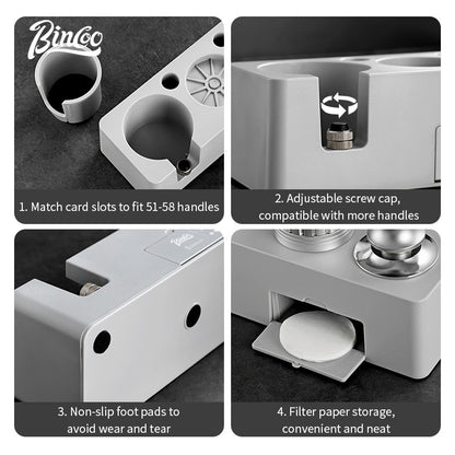 BINCOO Coffee Base Set Coffee Press Hammer Cloth Powder Dispenser 3 Piece Coffee Maker Handle Storage Base Espresso Appliances 51/58MM