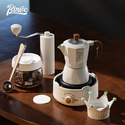 BINCOO Double Valve Moka Pot Set Home Brewing Coffee Pot Italian Mini Manual Grinder Set Coffee Utensils Set 2Cups