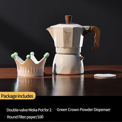 BINCOO Double Valve Moka Pot Set Home Brewing Coffee Pot Italian Mini Manual Grinder Set Coffee Utensils Set 2Cups