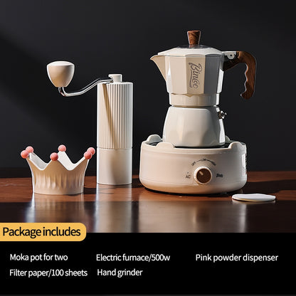 BINCOO Double Valve Moka Pot Set Home Brewing Coffee Pot Italian Mini Manual Grinder Set Coffee Utensils Set 2Cups
