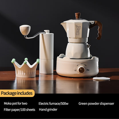 BINCOO Double Valve Moka Pot Set Home Brewing Coffee Pot Italian Mini Manual Grinder Set Coffee Utensils Set 2Cups