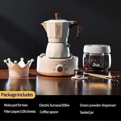 BINCOO Double Valve Moka Pot Set Home Brewing Coffee Pot Italian Mini Manual Grinder Set Coffee Utensils Set 2Cups