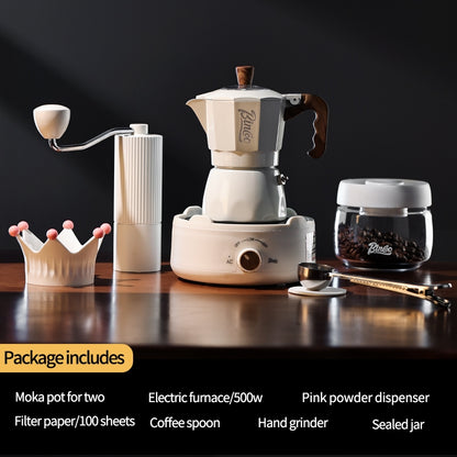 BINCOO Double Valve Moka Pot Set Home Brewing Coffee Pot Italian Mini Manual Grinder Set Coffee Utensils Set 2Cups