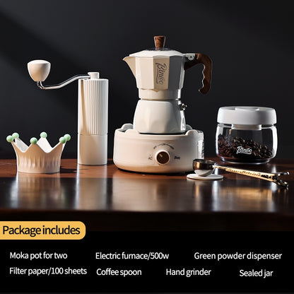 BINCOO Double Valve Moka Pot Set Home Brewing Coffee Pot Italian Mini Manual Grinder Set Coffee Utensils Set 2Cups