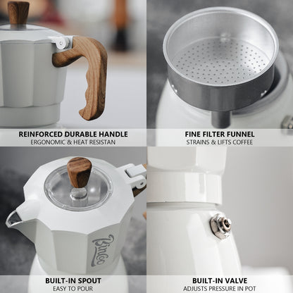 BINCOO Double Valve Moka Pot Set Home Brewing Coffee Pot Italian Mini Manual Grinder Set Coffee Utensils Set 2Cups