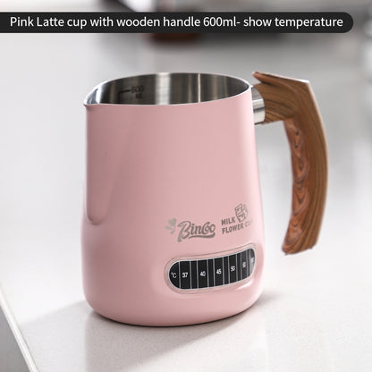 BINCOO Coffee Latte Art Cup Coffee Tank Thickened Milk Foam Cup Coffee Utensil  304 Stainless Steel Large Capacity 600ML