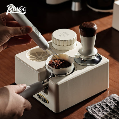 BINCOO Coffee Tamping Hammer Base Set Powder Spreader Tamper Set Coffee Machine Handle Filling Storage Rack Italian Coffee Utensils 51/58MM