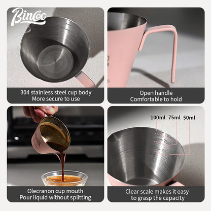 BINCOO Coffee Measuring Cups Stainless Steel Espresso Cups Household Milk Cup with Scale Ounce Cup 100ML