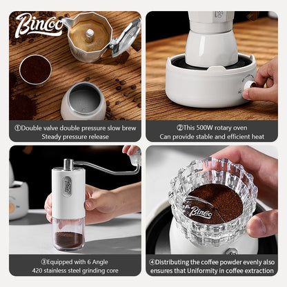 Double Valve Moka Pot Full Gift Set Coffee Pot Small Manual Grinder Coffee Maker Best Gift 2Cups 3Cups