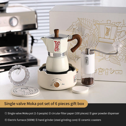 Double Valve Moka Pot Full Gift Set Coffee Pot Small Manual Grinder Coffee Maker Best Gift 2Cups 3Cups