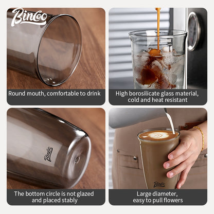 BINCOO Heat Resistant Glass Cup Latte Ice Americano Coffee Mug Milk Cocktail Glass For Home Office 450ML
