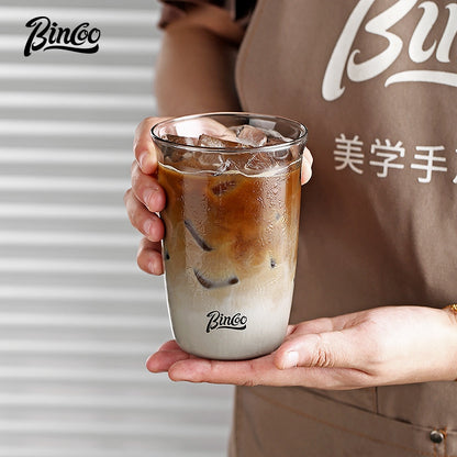 BINCOO Heat Resistant Glass Cup Latte Ice Americano Coffee Mug Milk Cocktail Glass For Home Office 450ML