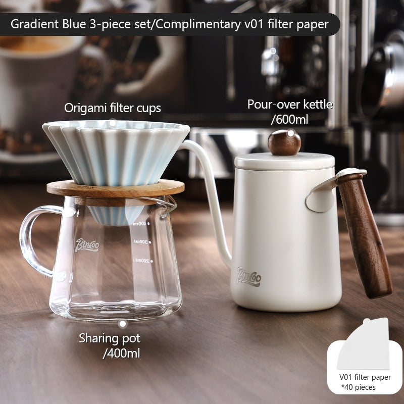 BINCOO Hand Brew Coffee Pot Set Cake Origami Filter Cup V60 Ceramic Coffee Filter Coffee Utensils
