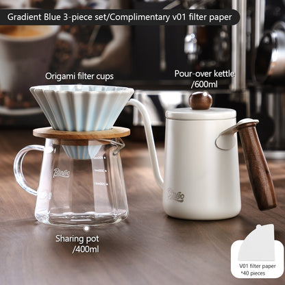 BINCOO Hand Brew Coffee Pot Set Cake Origami Filter Cup V60 Ceramic Coffee Filter Coffee Utensils
