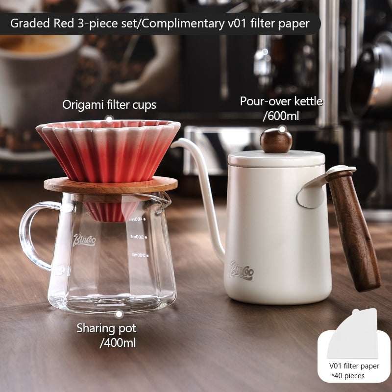 BINCOO Hand Brew Coffee Pot Set Cake Origami Filter Cup V60 Ceramic Coffee Filter Coffee Utensils