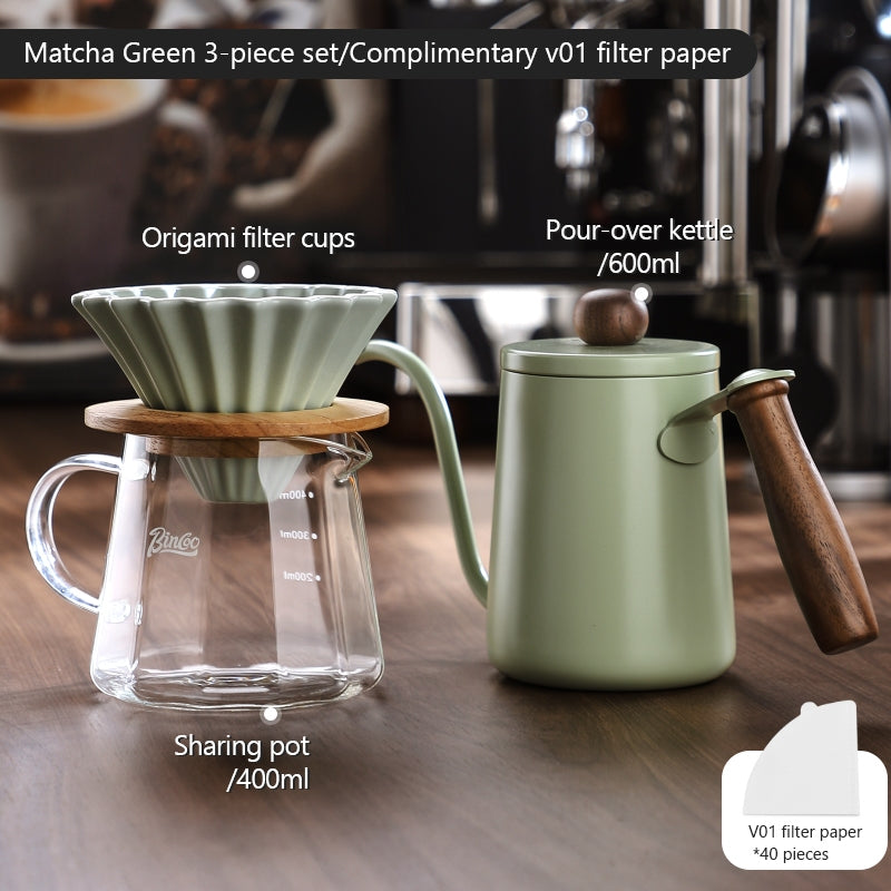 BINCOO Hand Brew Coffee Pot Set Cake Origami Filter Cup V60 Ceramic Coffee Filter Coffee Utensils