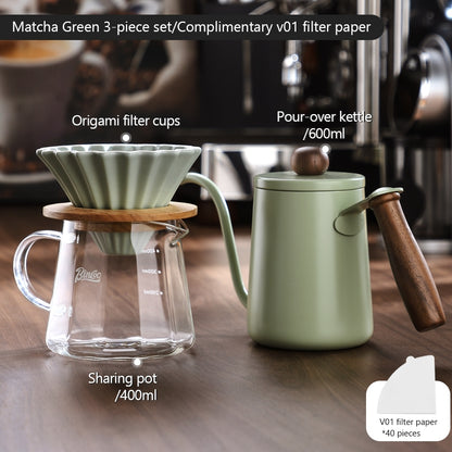 BINCOO Hand Brew Coffee Pot Set Cake Origami Filter Cup V60 Ceramic Coffee Filter Coffee Utensils