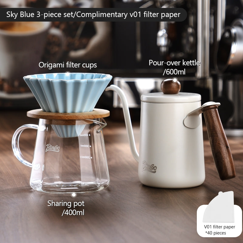 BINCOO Hand Brew Coffee Pot Set Cake Origami Filter Cup V60 Ceramic Coffee Filter Coffee Utensils