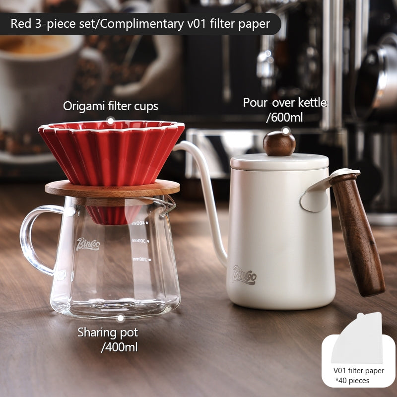 BINCOO Hand Brew Coffee Pot Set Cake Origami Filter Cup V60 Ceramic Coffee Filter Coffee Utensils