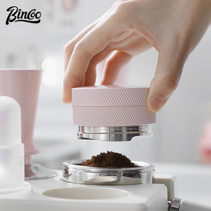 BINCOO Coffee Powder Press Pink Powder Spreader Set Square Powder Press Base Coffee Press Powder Hammer 51/58MM