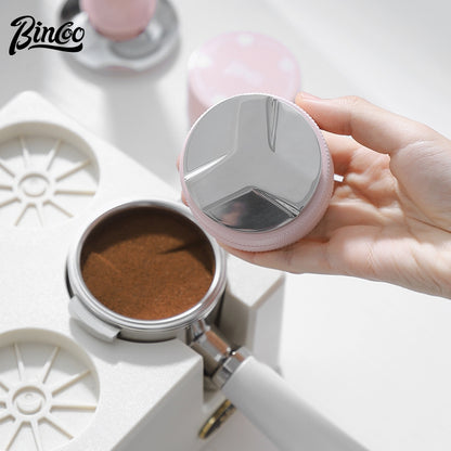 BINCOO Coffee Powder Press Pink Powder Spreader Set Square Powder Press Base Coffee Press Powder Hammer 51/58MM