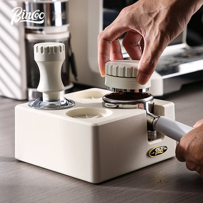 BINCOO Four-hole Coffee Tamping Base Powder Distributor Tamping Hammer Set Coffee Machine Handle Storage Bracket Slag Knocking Bucket Set 51MM/58MM