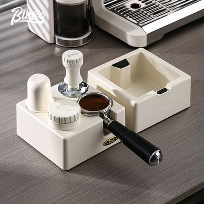 BINCOO Four-hole Coffee Tamping Base Powder Distributor Tamping Hammer Set Coffee Machine Handle Storage Bracket Slag Knocking Bucket Set 51MM/58MM